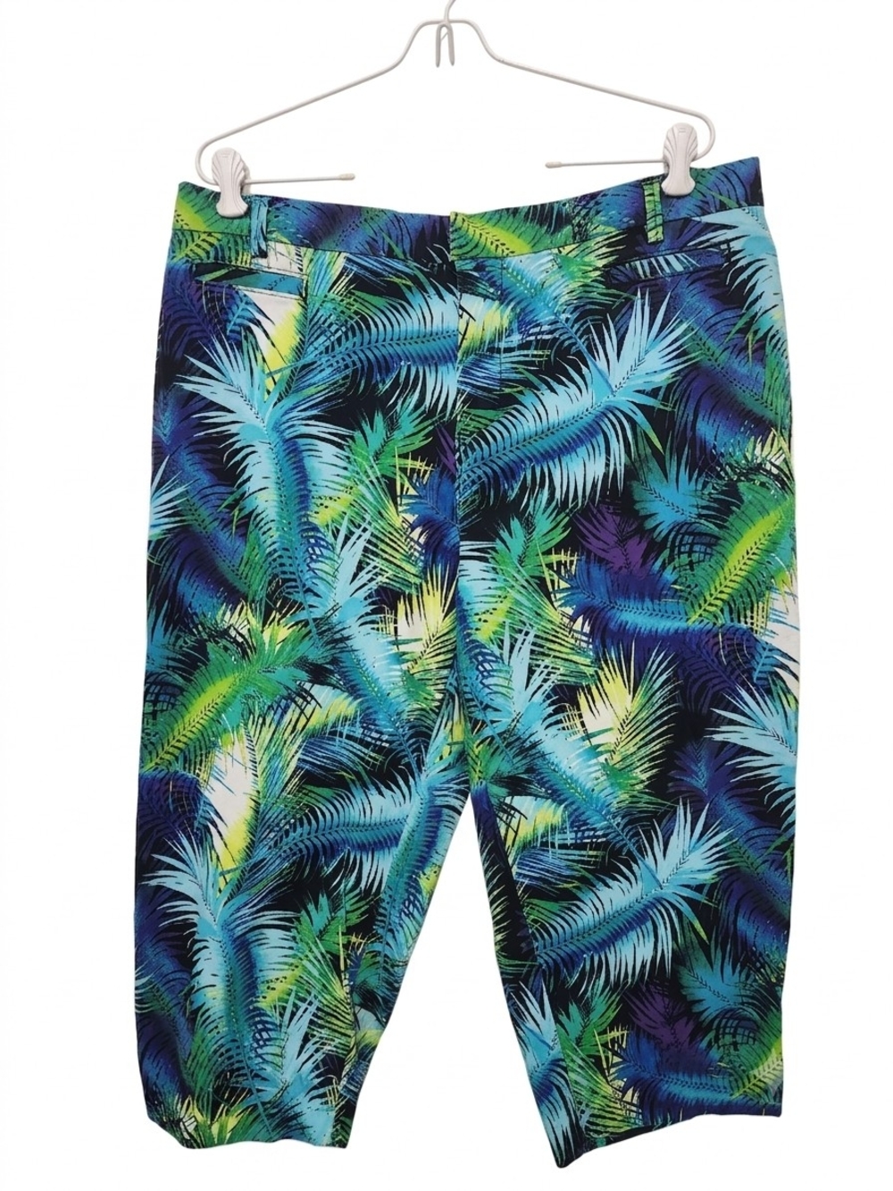Catherines Blue Green Tropical Palm Print Capris Shorts 18W